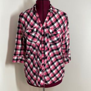 Torrid size 0x pink black white flannel western style shirt buttons